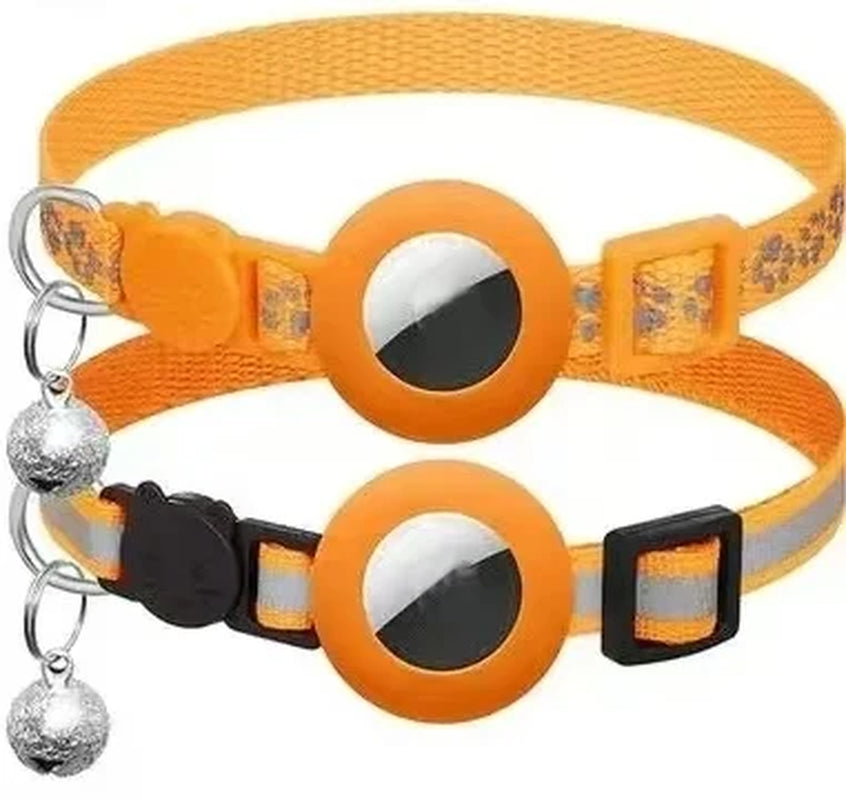 Cat Collar Compatible with Apple Airtag with Bell Adjustable Safety Buckle Reflective GPS Collar for Kittens Puppies 7-12In
