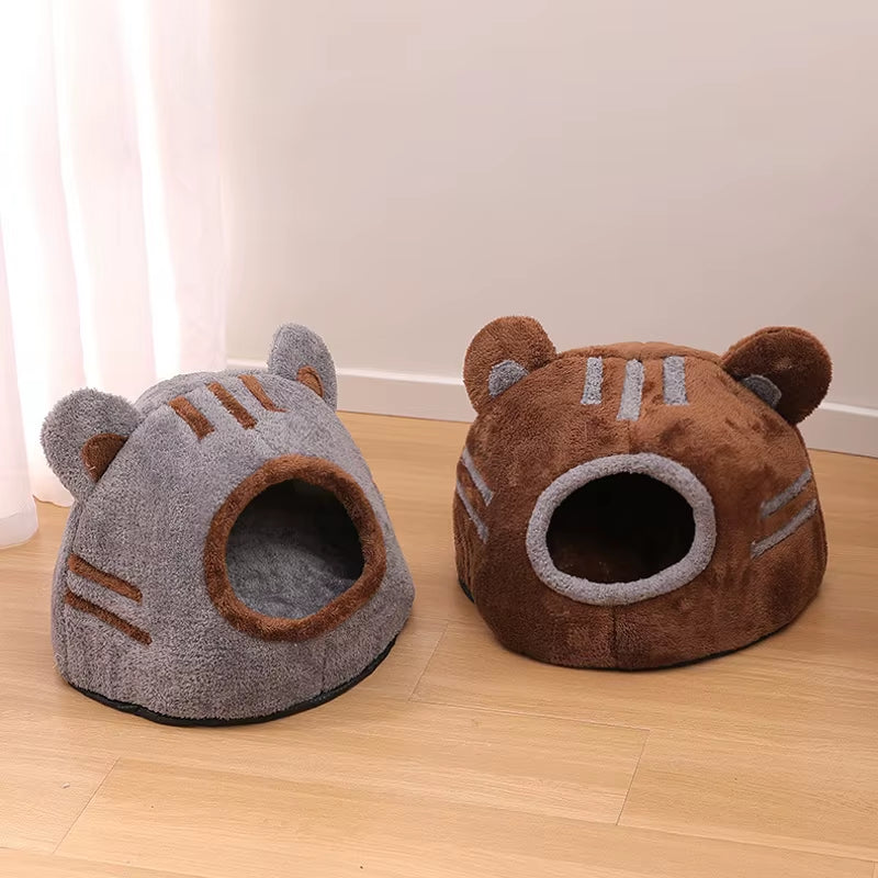 Pet Bed Sleeping House Puppy Nesting Cave Comfort Cat Bed Removable Kennel Bear Head Winter Warm Pet House for Cat and Dogs