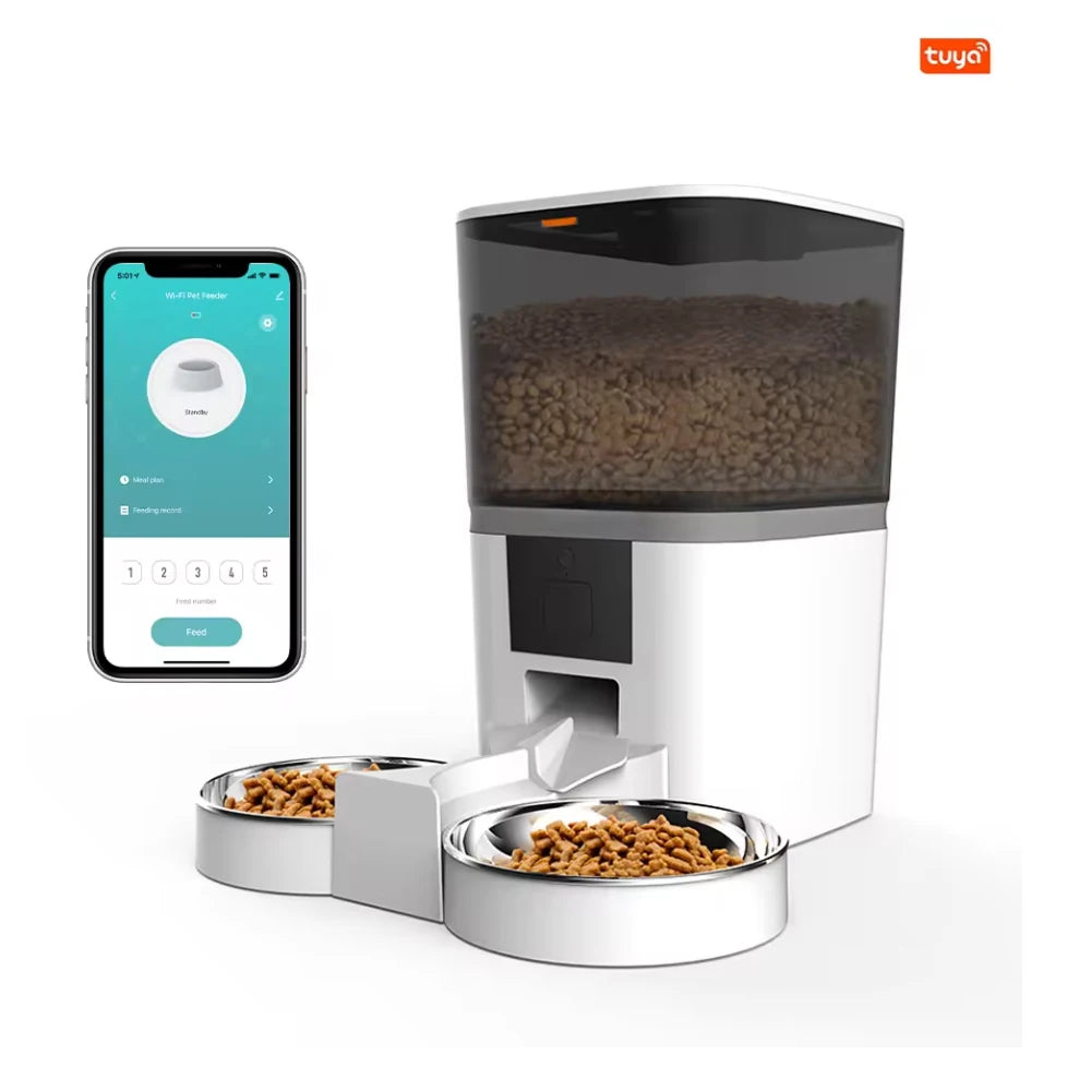 4L Large Capacity Automatic Cat and Dog Feeder Pet Timing Smart Eddy Current Cat Food Dispenser Remote Control Wifi Double Bowl